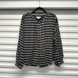 Pilcro by Anthropologie Black Embroidered Cotton Button Front Blouse